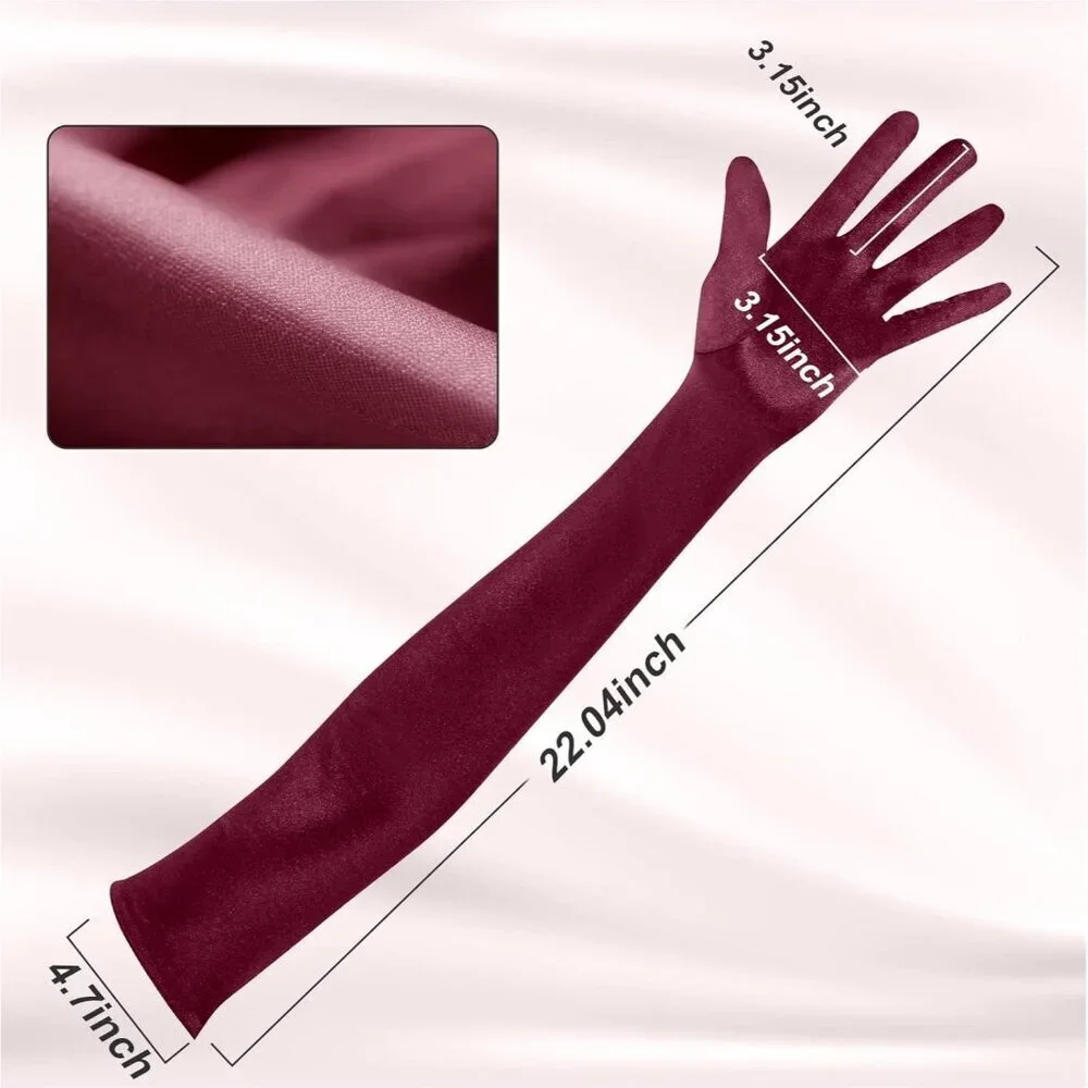 Women's Satin Wine Red Long Gloves Costumes Elbow Length Evening Party Prom